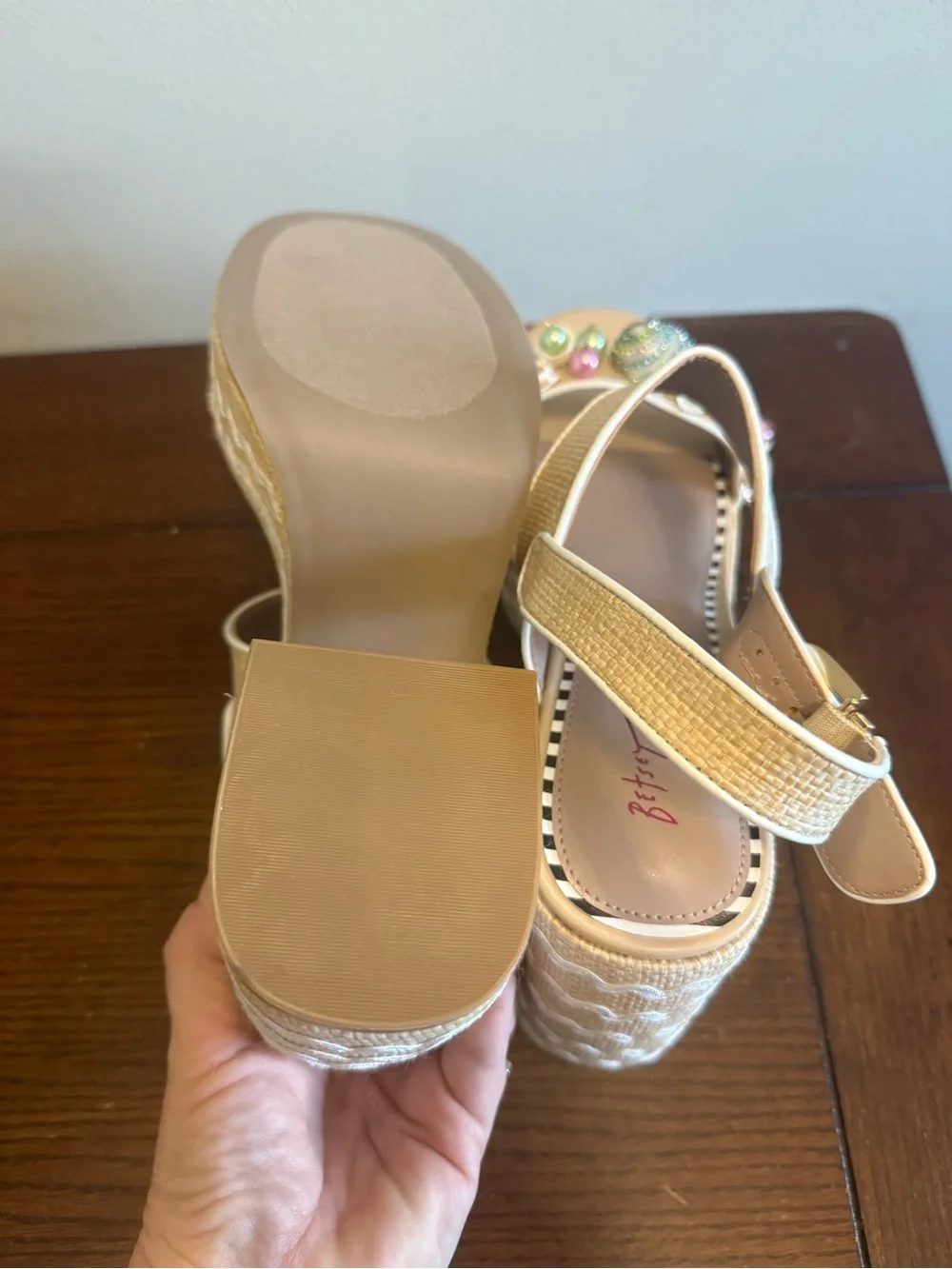 Betsey Johnson Shellie Espadrille Sandal with Beaded Shell Accent - NEW